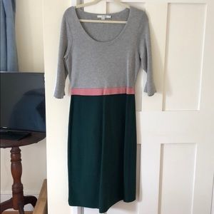 Boden Gray, Pink, and Green Midi Dress